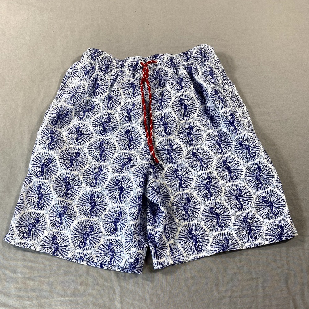 Nat Nast Swim Trunks Mens‎ Small Blue Seahorse Mesh Lined Shorts Bathing Suit